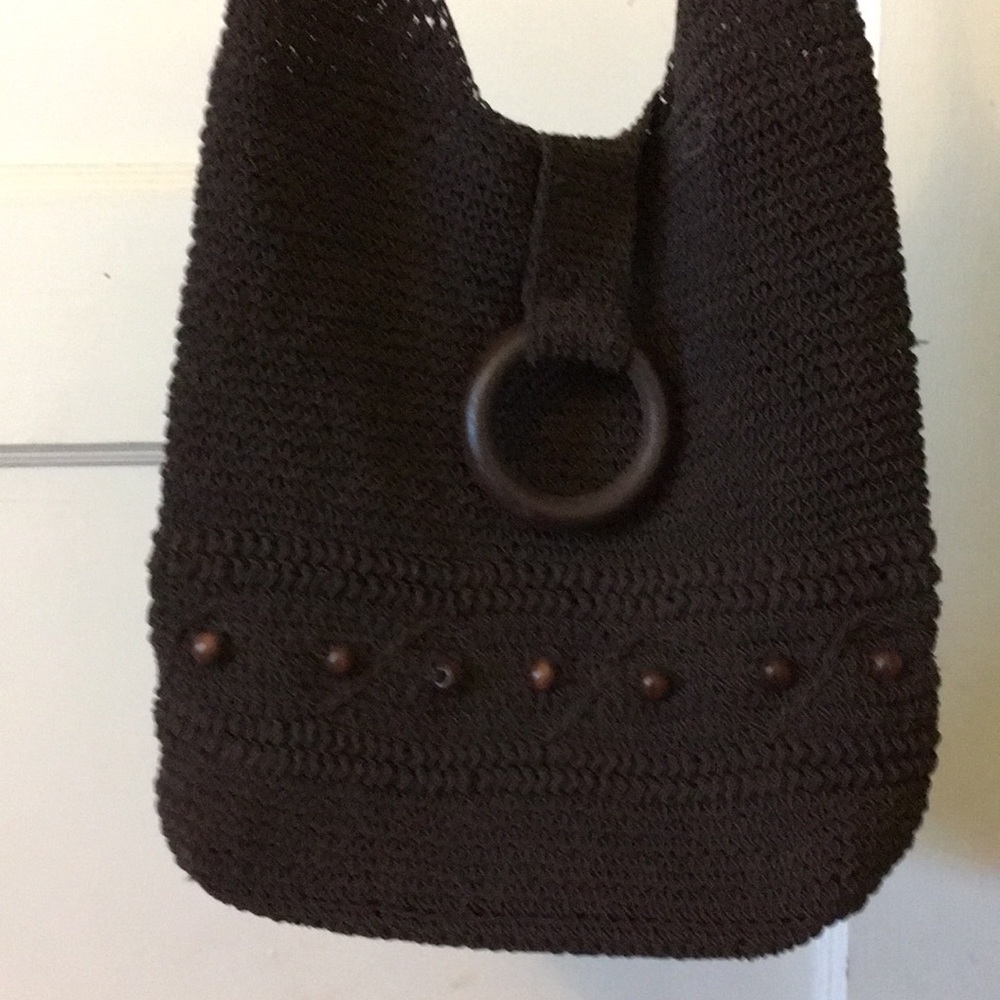 Crochet BOHO style purse wooden beads and ring